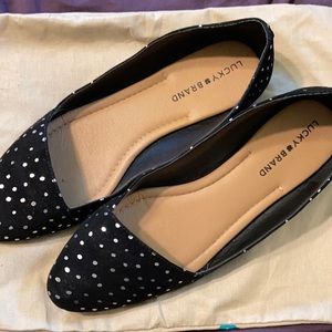 Silver polka dot black flats Size 10
